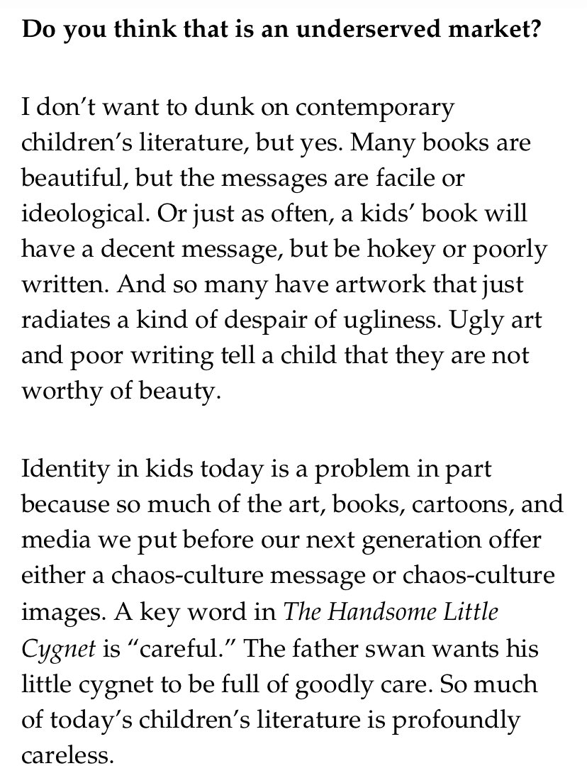 MTMehan's tweet image. A few clips from my interview with @CityJournal about my kids book, The Handsome Little Cygnet, which is beautiful art to help kids in a chaotic war waged on their healthy, natural identity. city-journal.org/matthew-mehan-…