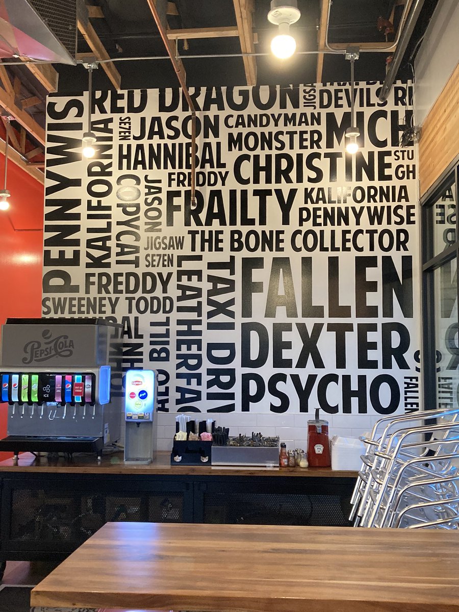 MarcyRockwell's tweet photo. Stopped at Serial Grillers on the way home from #TFOB2022, a serial-killer themed burger/pizza place. Seemed perfect for us #murderinos. Have to be at the hospital first thing in the morning for youngest's surgery. #funnotfun https://t.co/jTdusw7wMq