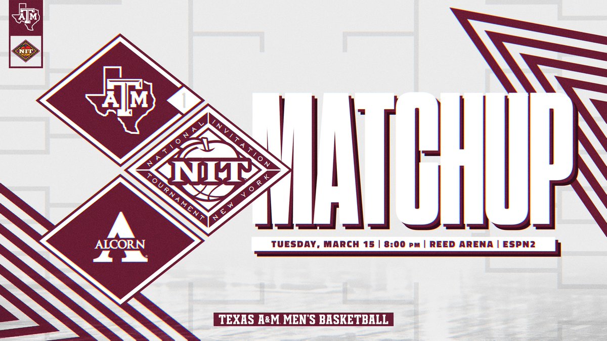 aggiembk's tweet photo. More basketball in Reed Arena.
An opportunity for NYC.
Let's do it.

NIT First Round:
🆚 Alcorn State
🏀 Tuesday at 8 p.m.
📺 ESPN2

#GigEm https://t.co/rNecyCfsWC
