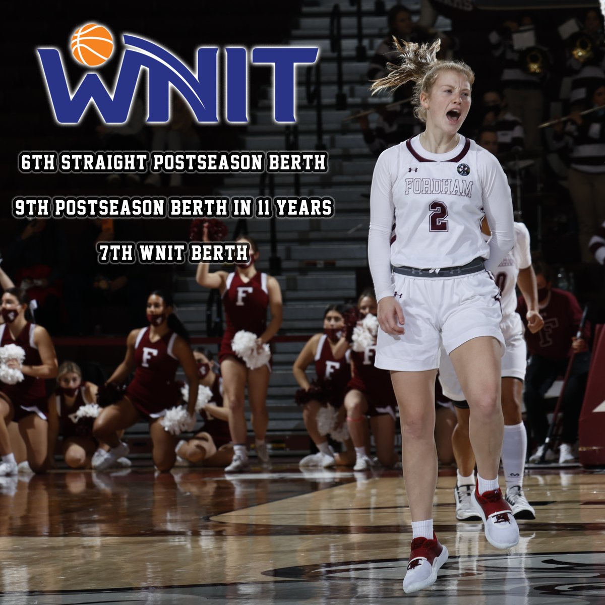 FordhamWBB's tweet photo. We are @WomensNIT bound!!
Our 7th #WNIT trip in 11 years under @CoachGaitley and our 9th overall postseason berth during that same span!
Details (match-ups, dates/times) to come tomorrow at 2 p.m.
#PoundTheRock #TheFordhamWay #SoniaStrong https://t.co/hXnJAq4K0O
