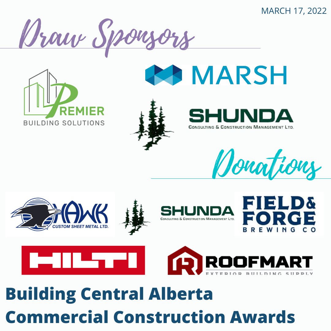 rdcabuilds's tweet photo. INFORM BUILD CONNECT  Recognizing our #Draw 
 &amp; #Donations #Sponsors for our #RDCAbuilds Commercial #Construction #Awards  on March 17th @radissonreddeer Thank you for your support. @RoofmartCA @Hiltigroup https://t.co/LGroyVmWvR