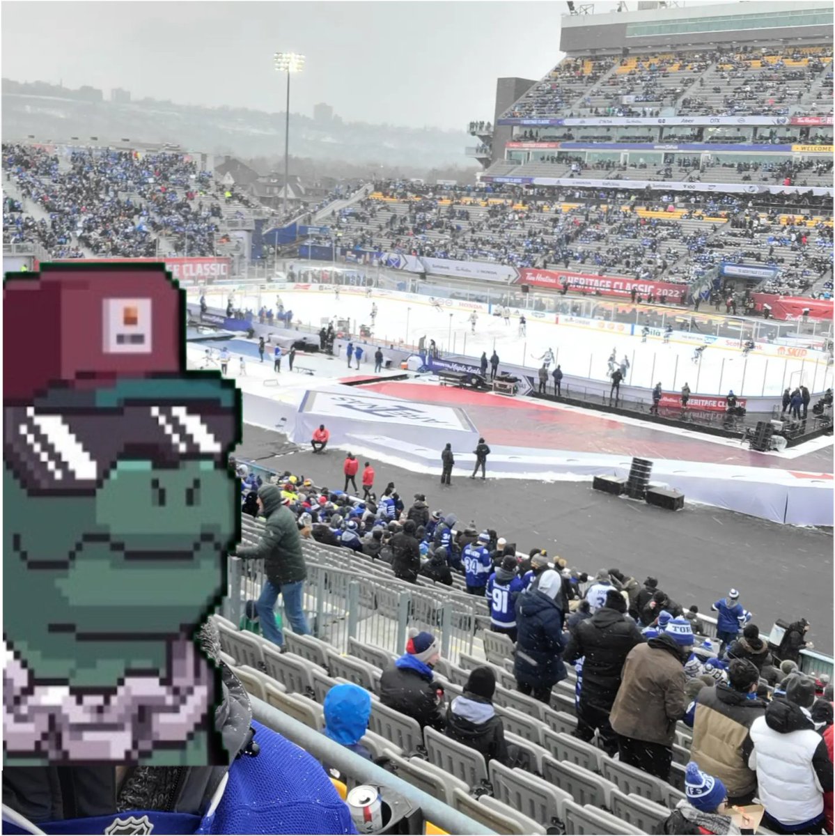 Made sure the @KaijuKingz were repped to watch the @MapleLeafs take the L to @BuffaloSabres in the #NHLHeritageClassic #outdoorgame #coldaf #NFTs #nft