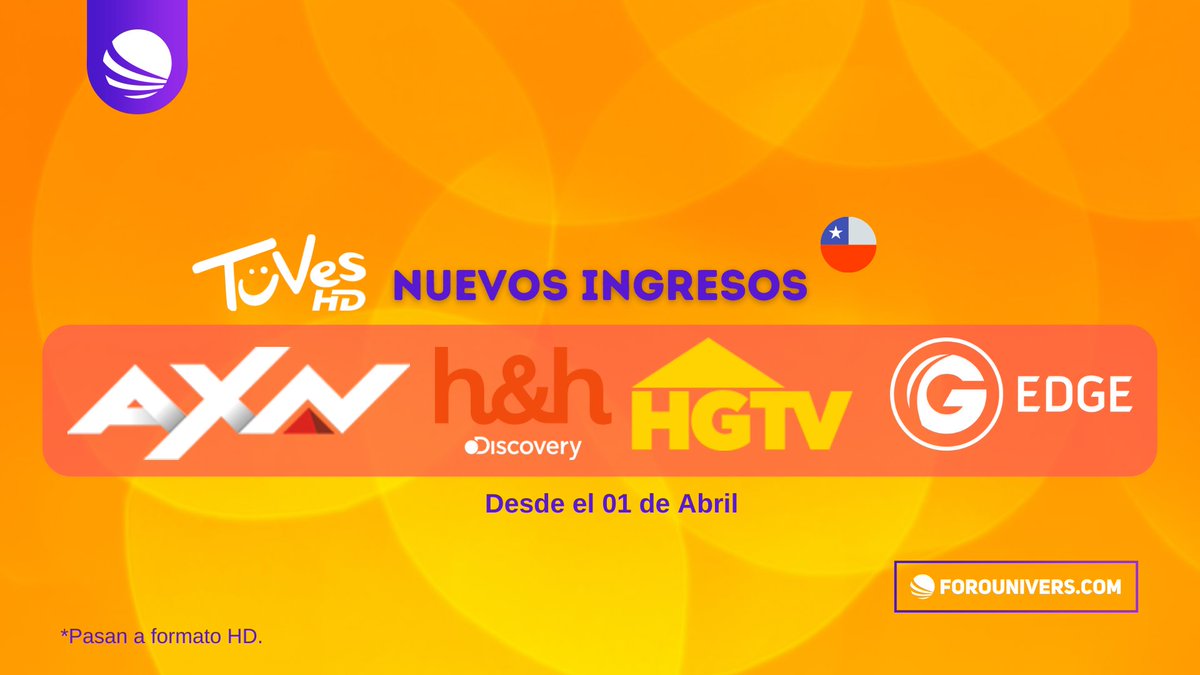 UniversLA's tweet photo. ⚠️ Atención chilenos 📢 
#Tuves 🇨🇱 ingresará 4 canales HD en reemplazo de los cinco canales que cierra #Disney. 👀
Más información sobre el cierre de los canales en https://t.co/5tPUqpjGEH https://t.co/QRP2Wjl9eK