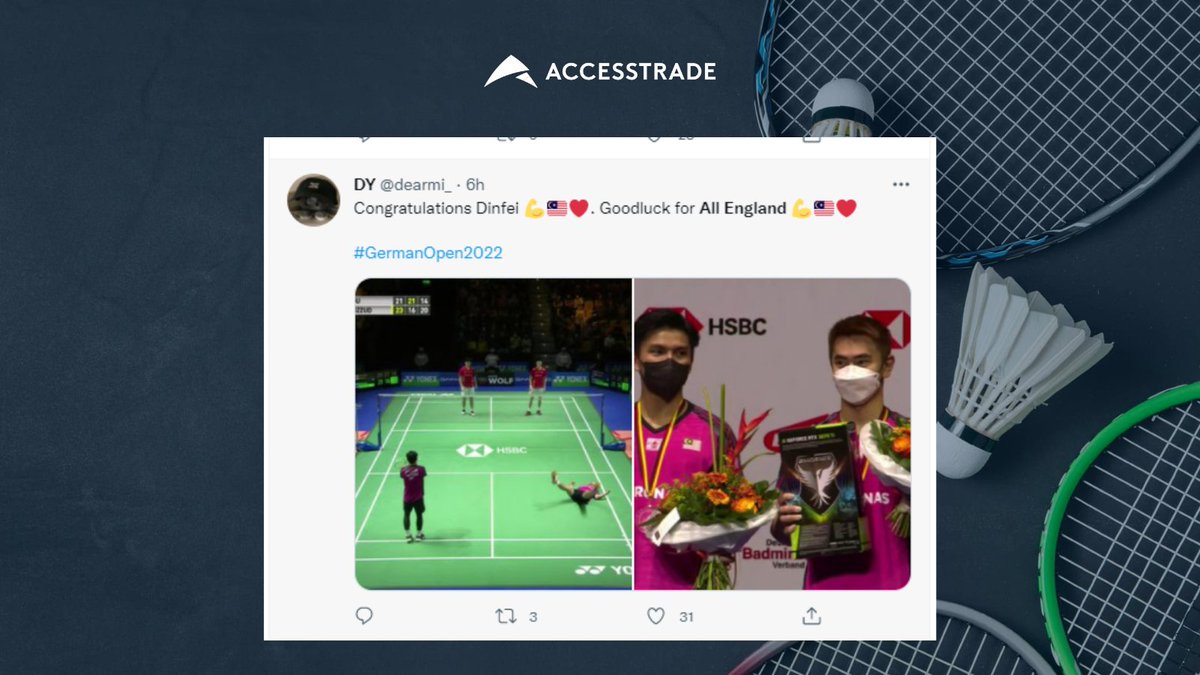 accesstrade_my's tweet photo. 🏸After defeating Chinese duo Liu Yu Chen-Ou Xuan Yi to win their first ever World Tour championship at the German Open 2022, national men's doubles pair Goh Sze Fei-Nur Izzuddin Rumsani etched their own history! 

Like this post to congratulate them! 

#GermanOpen2022 #Izzuddin https://t.co/Rjja04Qj3h