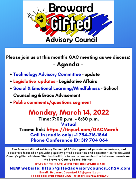 We hope to see you there!
Meeting link: tinyurl.com/GACMarch
Call in (audio only) +1 754-216-1864
 Phone Conference ID: 319 704 064