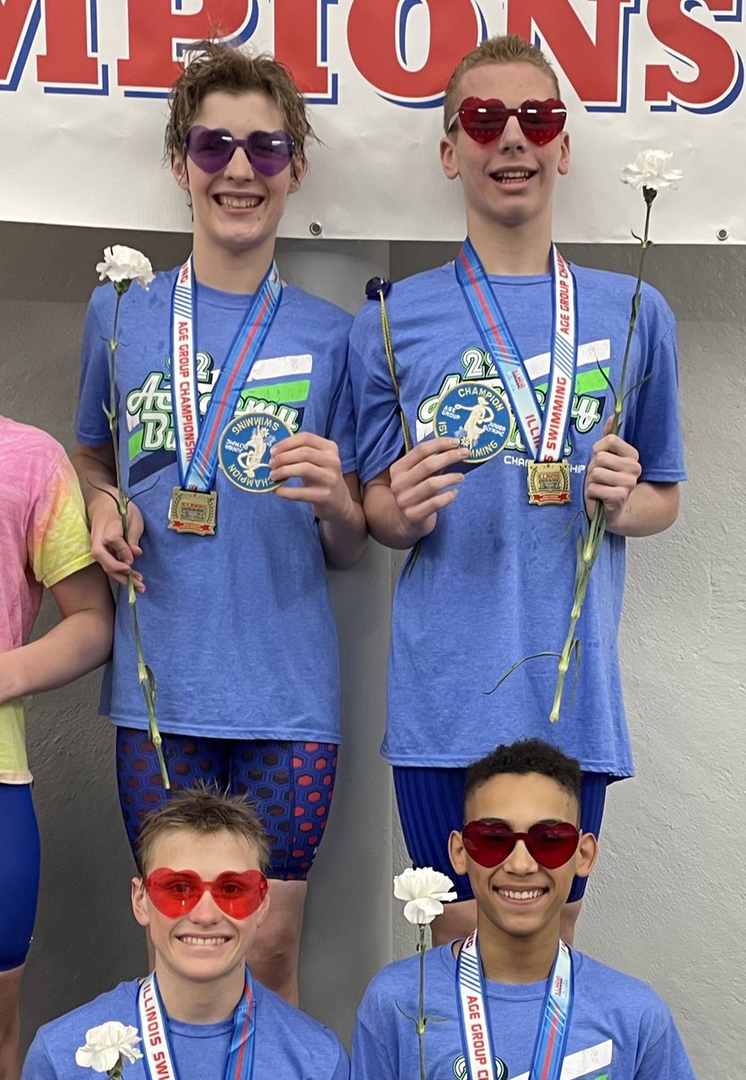 AcademyBullets's tweet photo. Not to be outdone: 🥇and a new team record for the 11-12 boys 400 free relay team of Murphy, O’Conner, Ploessl and Veach🎳 #AGState https://t.co/kl7kPJDE7d