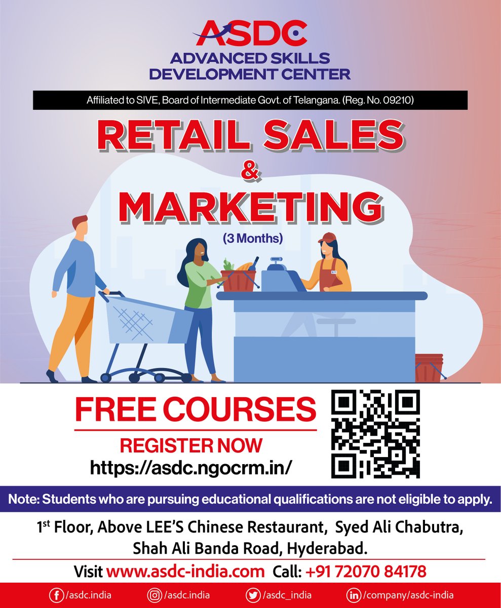 asdc_india's tweet photo. HURRY UP LIMITED SEATS - FREE COURSE
Retail Sales &amp; Marketing
#asdc #advancedskills #freecourse #RetailSales https://t.co/XbLDsbiKwM