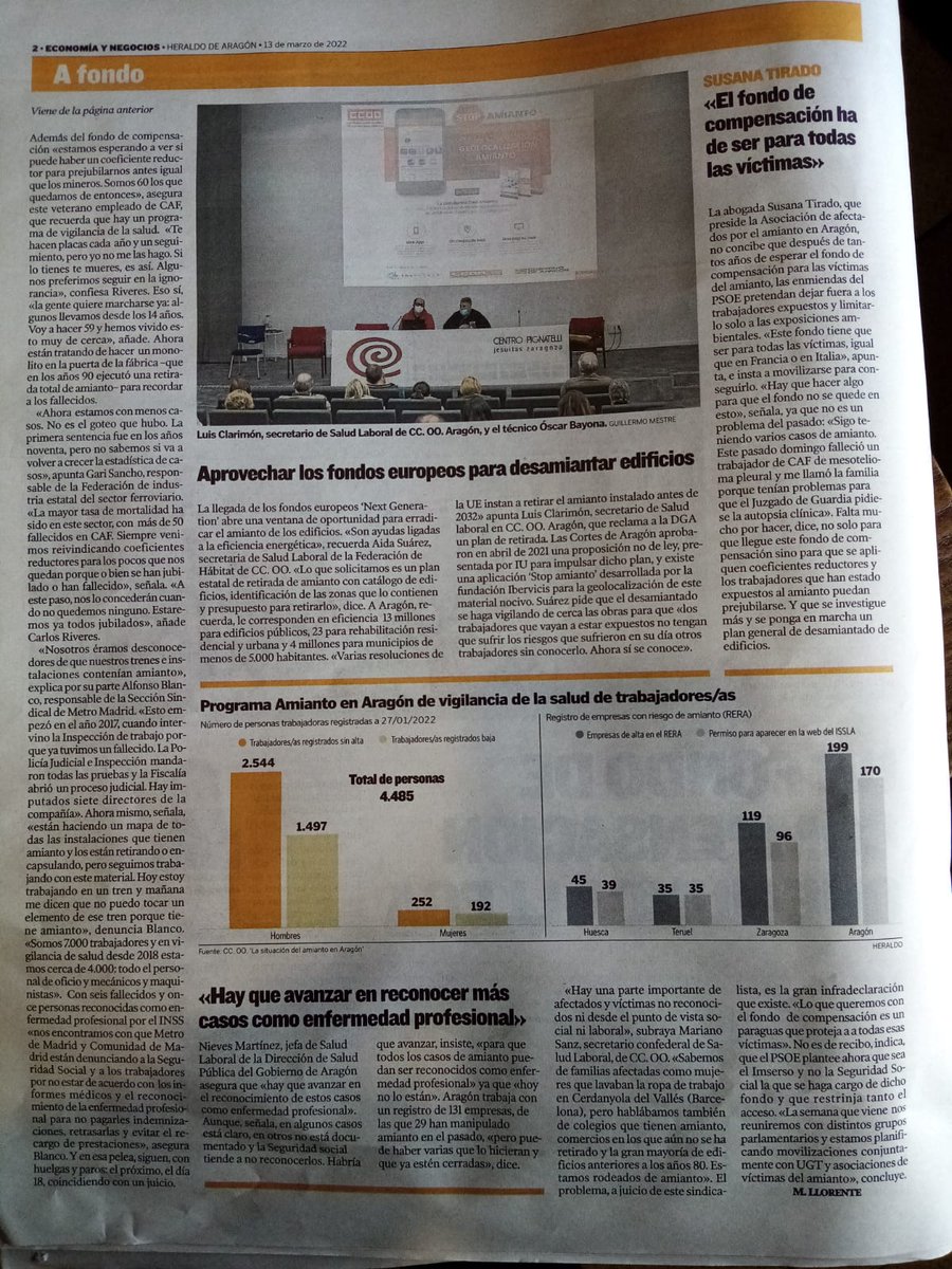 "Un fondo de compensación que nunca llega" reportaje en <a href="/heraldoes/">Heraldo de Aragón</a> por la jornada "La problemática del #amianto en Aragón", organizada por <a href="/CCOOAragon/">Comisiones Obreras Aragón</a>

"El giro del Grupo Socialista es una enmienda a la totalidad del fondo de las víctimas del amianto"

#JusticiaVíctimasAmianto