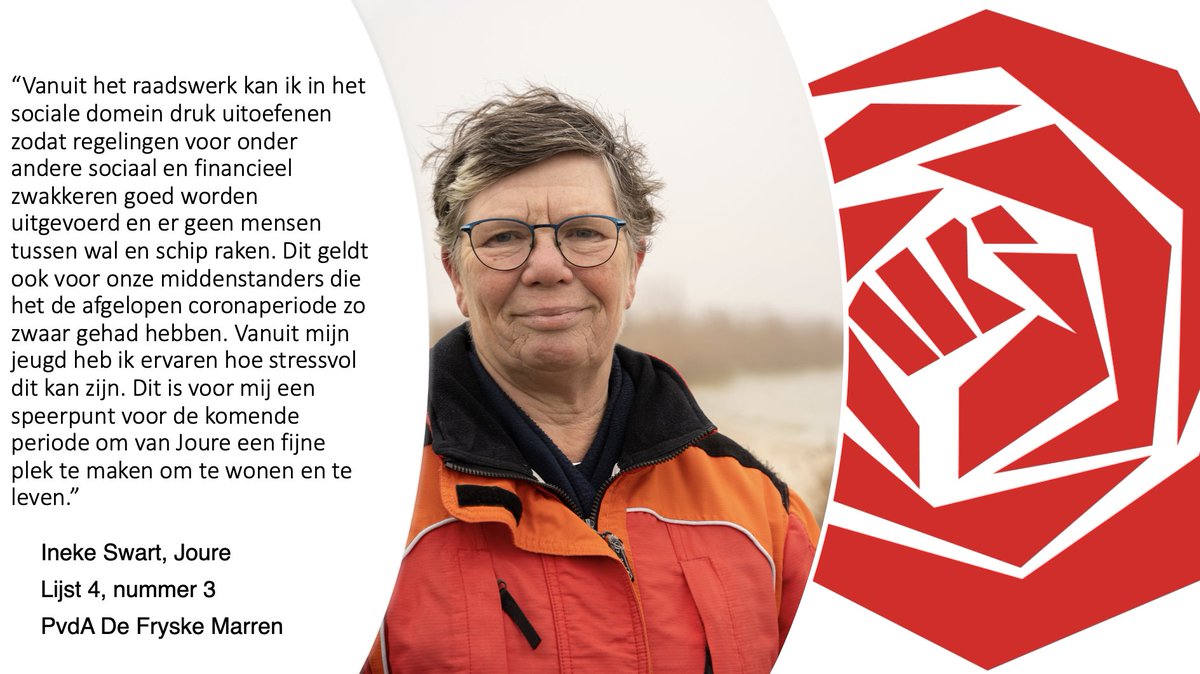 PvdAFrLMarren's tweet photo. De eerste stembureaus zijn geopend! Er kan dus gestemd worden. Bijvoorbeeld op onze nummer 3: Ineke Swart! Onze harde werker met het sociale hart. #oarsfoarut #PvdA #defryskemarren https://t.co/q1iSACPVWv