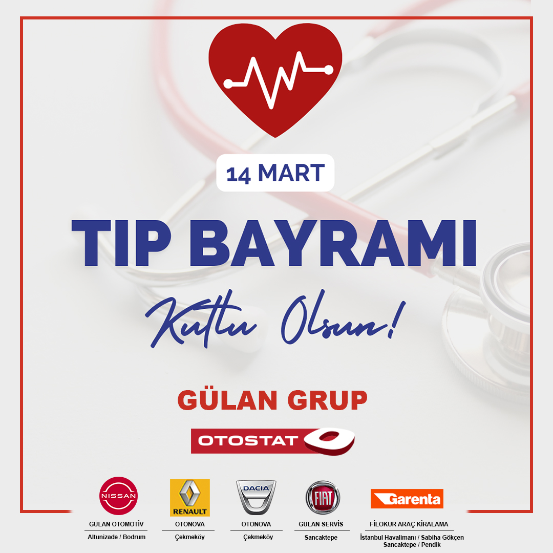 Tüm doktorlarımızın ve sağlık çalışanlarımızın “14 Mart Tıp Bayramı” kutlu olsun.
gulanfiat.com.tr - 444 6 873
Fiat Gülan - Farkınız Burada!
#Fiat #FiatTürkiye #Tofaş #FiatGülan #sancaktepe #Fiatbayi #14Mart #TıpBayramı #14MartTıpBayramı