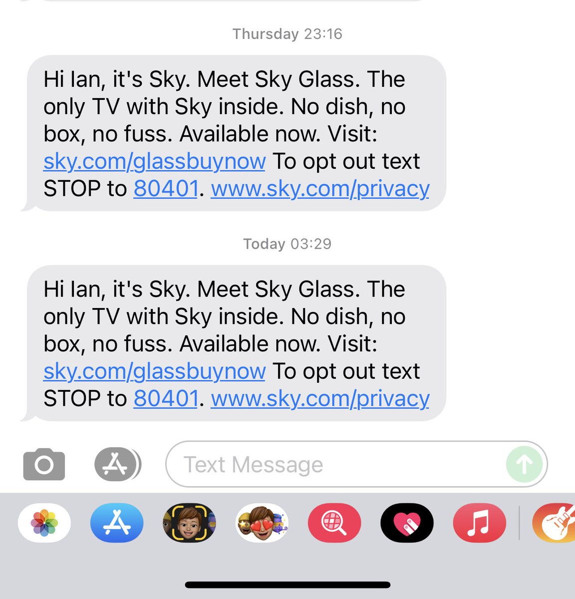 Hey ⁦<a href="/SkyUK/">Sky</a>⁩ - what’s with the middle of the night texts? (Following on from your 11:16pm effort). I’ve opted out now but time to get your sequencing sorted?