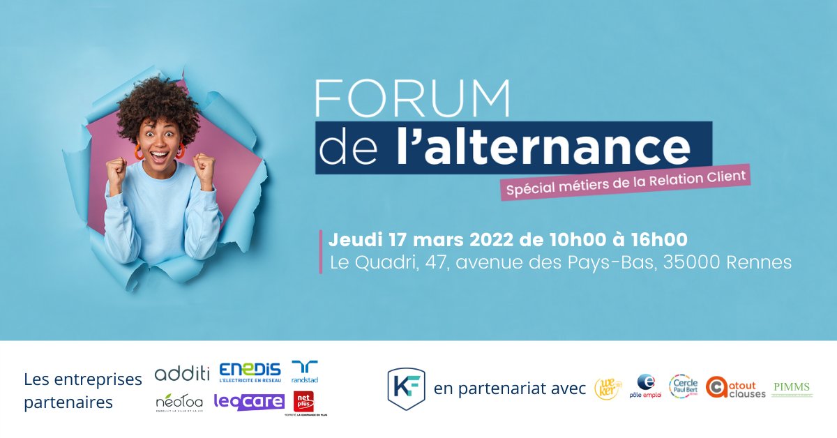 Jeudi 17 mars de 10h à 16h, participez au forum de l'alternance sur les métiers de la relation client🗣️ Inscriptions👉bit.ly/3Lfwour #forum #alternance #relationclient #Rennes