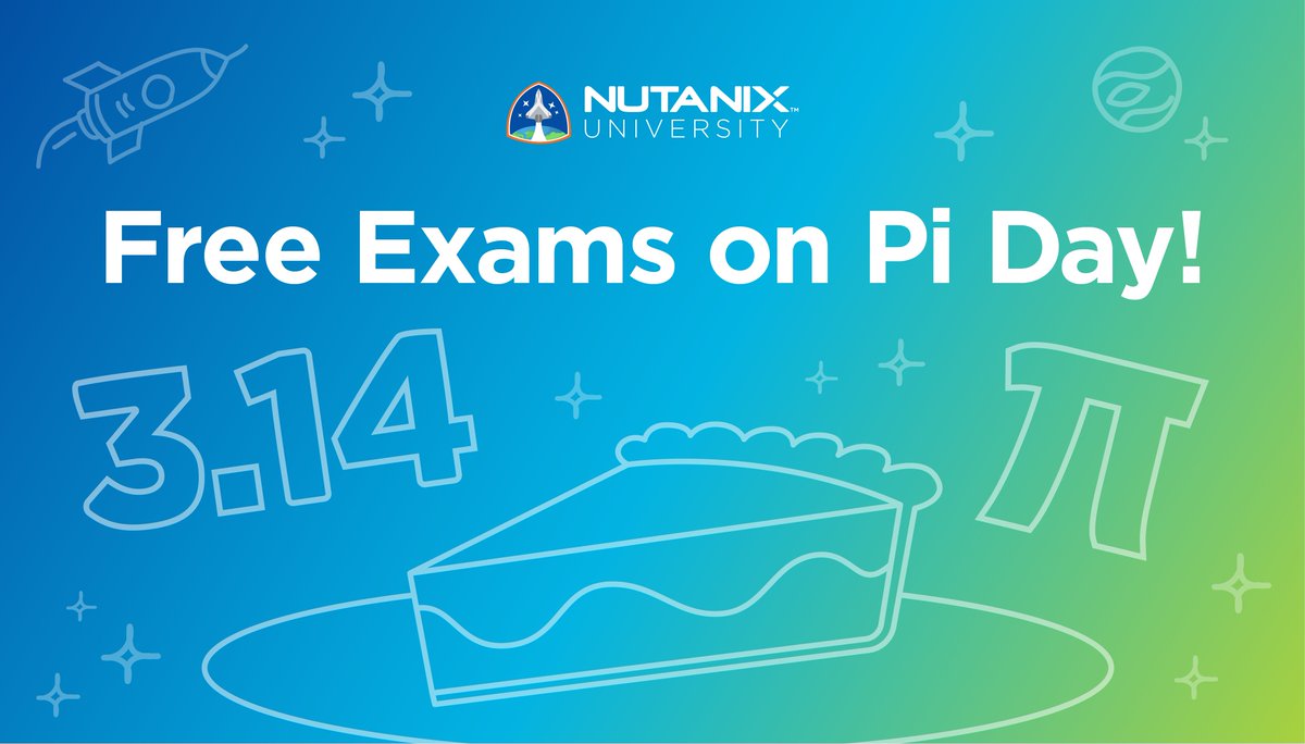 NutanixEDU's tweet image. 🥧  What's better than pie on Pi Day? 🥧 

Free exams! 

Register today using code NTXPI314 to get a free NCA, NCP, or NCM exam  
nutanix.com/certification