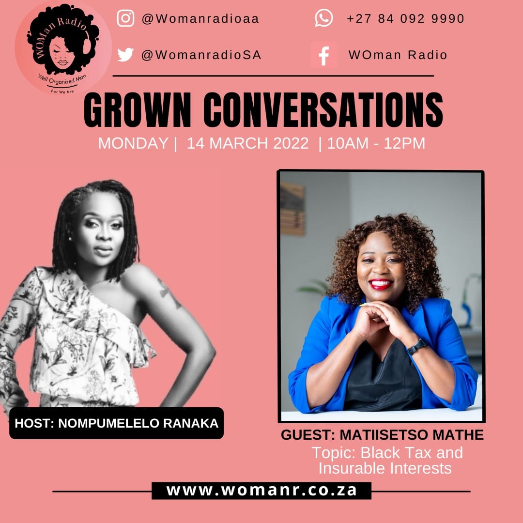 WomanradioSA's tweet photo. Matiisetso Mathe is back on #GrownConversations with @Pumi1Ranaka

Today's topic : black tax and insurable interests

Download the WOMan Radio app on Android and iOS and click play to tune in

Well Organized Man
FOR WE ARE ✨ https://t.co/SSFtP5L26n