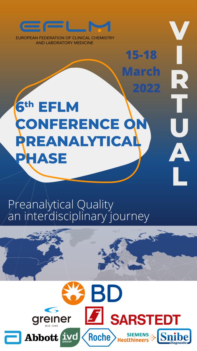 _EFLM's tweet photo. 🏃🏃♀️Do not miss the 6th EFLM Preanalytical Phase Conference
🎊Virtual meeting is starting tomorrow (15-18 March 2022)
🧪Registration https://t.co/oLHTzsTbYV
🔬Scientific program https://t.co/0rsFUcZ3I2
#EFLM #preanalytical #conference https://t.co/yd9rgxGgS5