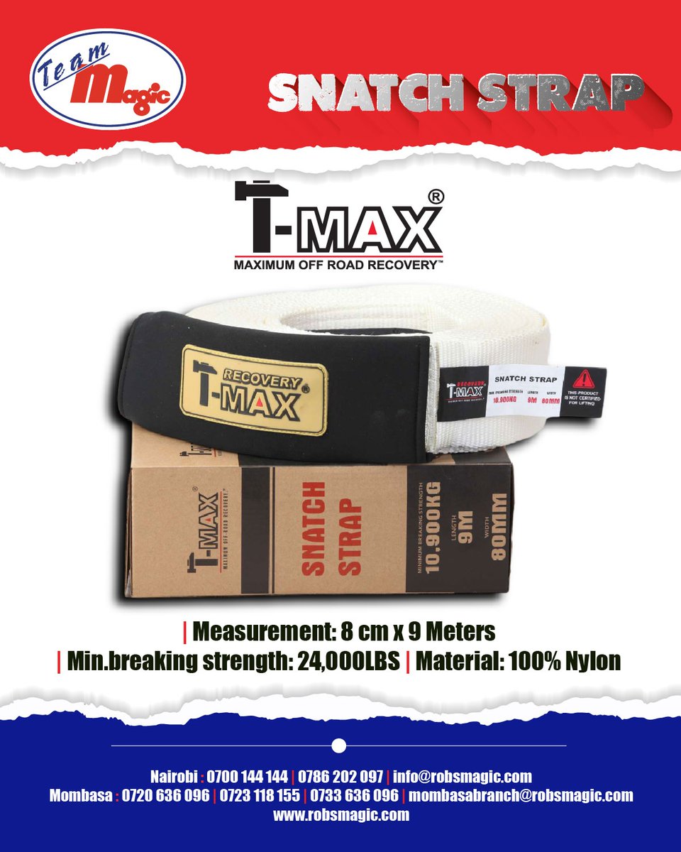 TEAMMAGICGLOBAL's tweet image. Recovery #snatchstrap are used to get cars out of places they may be struggling to get themselves out of. 
Ideal in mud &amp;amp; sandy conditions.
Learn more via bit.ly/37gynPs
Order via info@robsmagic.com or call 0700144144 / 0786202097
#offroading