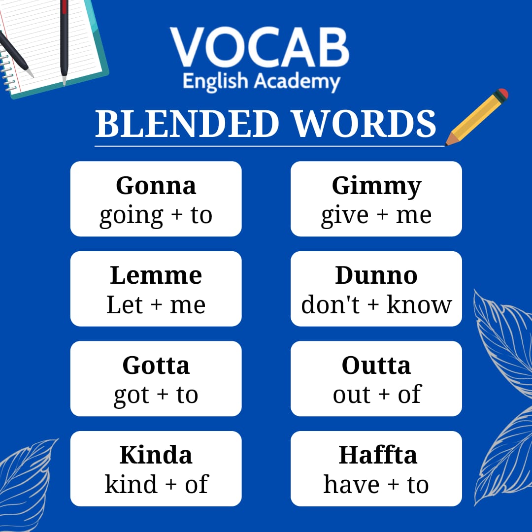 AcademyVocab's tweet photo. Do you know about a Blended word?

Learn blended words and use it in your daily language.
Enroll Now!

Call us at: 99205 48854

#Blendedwords #English https://t.co/hbXRgfjDw9