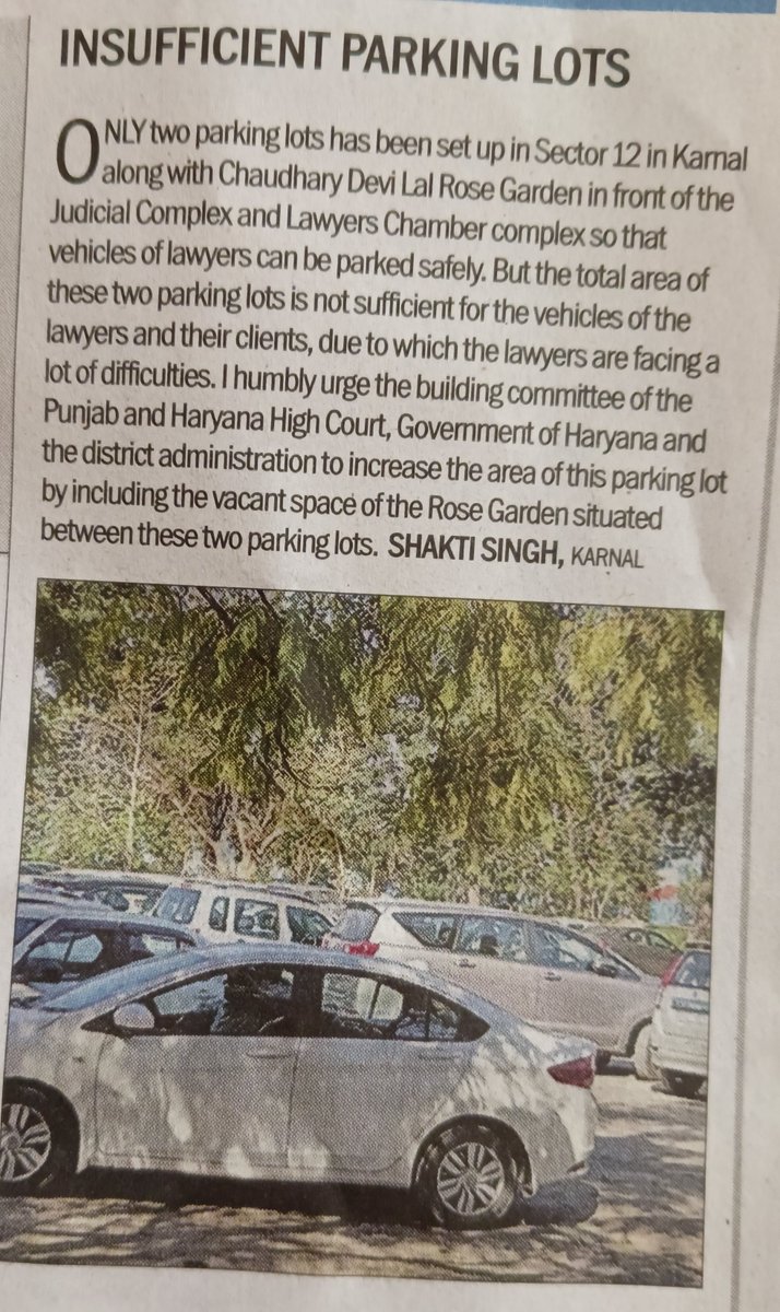 shaktisinghadv's tweet photo. Area of two #parking lots is not sufficient for #vehicles of #Lawyers in @karnalsmartcity. #BuildingCommittee of #PunjabHaryanaHighCourt, @BJP4Haryana+@JJPofficial govt. &amp; @DCKarnal should increase this area by including vacant space of #RoseGarden situated between parking lots. https://t.co/OqQpRvWzZ4