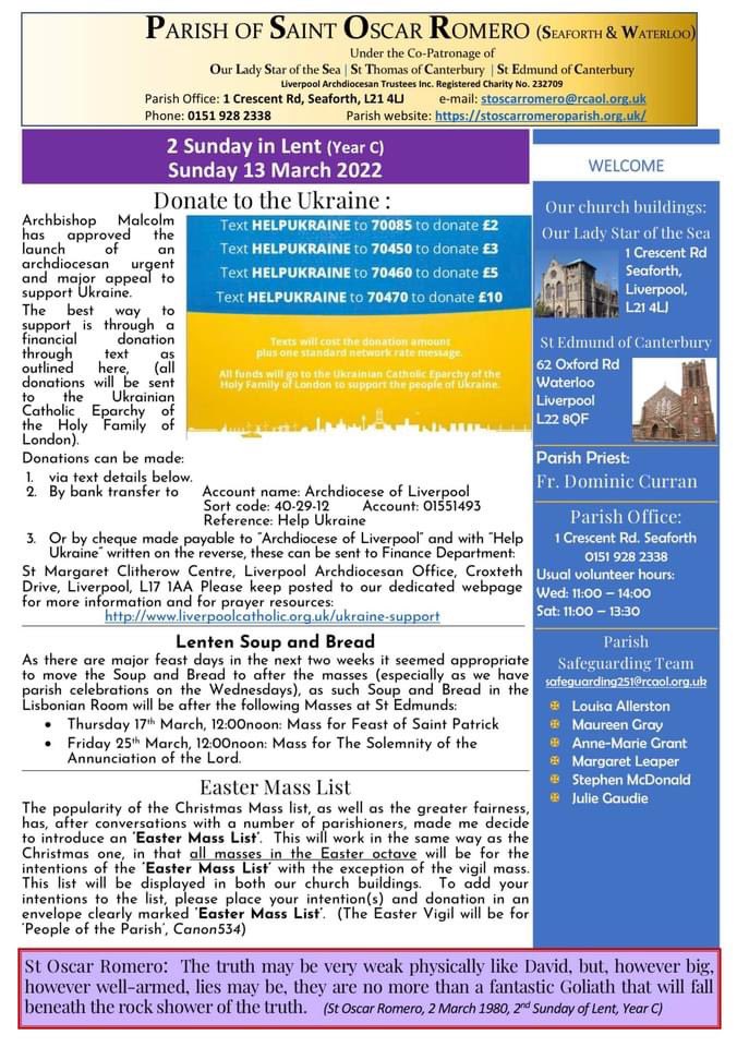 SeftonSouthDean's tweet photo. Newsletter for the Saint Oscar Romero Parish, Waterloo and Seaforth. https://t.co/BTmQhV17Qn