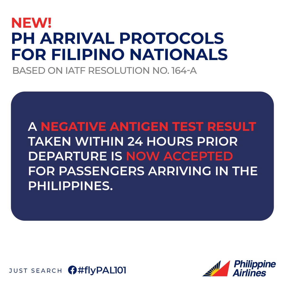 A negative antigen test result is now accepted for passengers arriving in the Philippines. To know more about requirements when traveling to the Philippines, visit bit.ly/PALTravelsToPH.