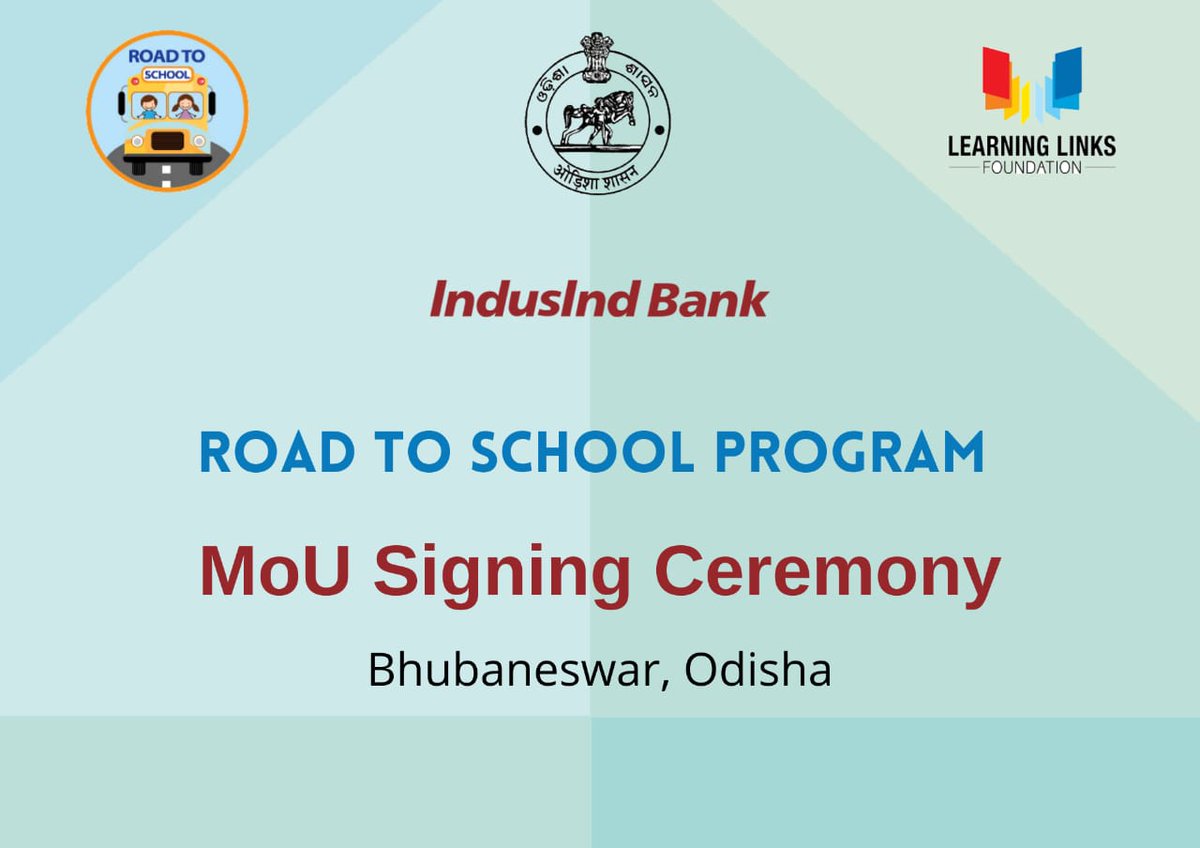 SMEOdisha's tweet photo. An MOU has been signed by and between S & ME Department & @MyIndusIndBank and @LLF_IN on implementation of LEP, Health & Community Engagement to enhance learning outcomes in 100 schools across Khordha District under the flagship of #RoadToSchoolProgram . https://t.co/01Ajlsvov0