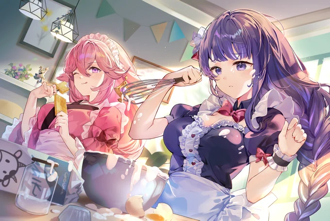 ホワイトデーのお返しを作っている二人...うまくできるかな?
#雷電影 #八重神子 #原神 