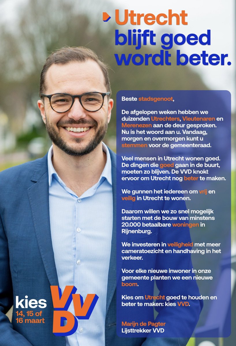 marijndepagter's tweet photo. Vanaf vandaag zijn de stemlokalen open! Kies vandaag, morgen of woensdag @VVDUtrecht. Lees mijn oproep in het AD.👇 https://t.co/c0u1stWEIH