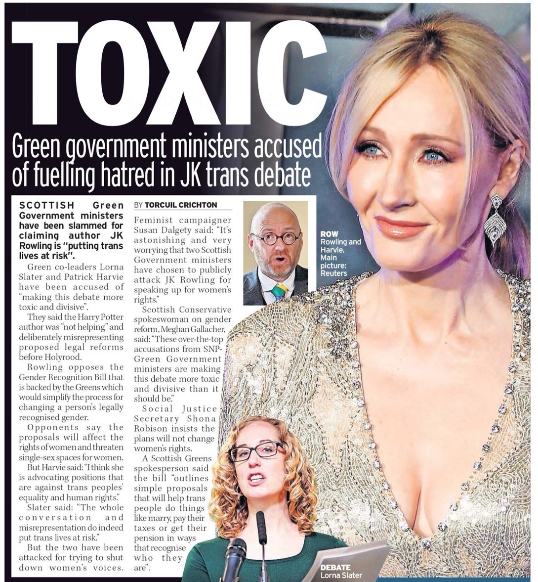 The SNP Scottish Green politicians, aided and abetted by the yellow SNP politicians, are a major threat to all women in Scotland….. their legislation endangers the female species and our rights.