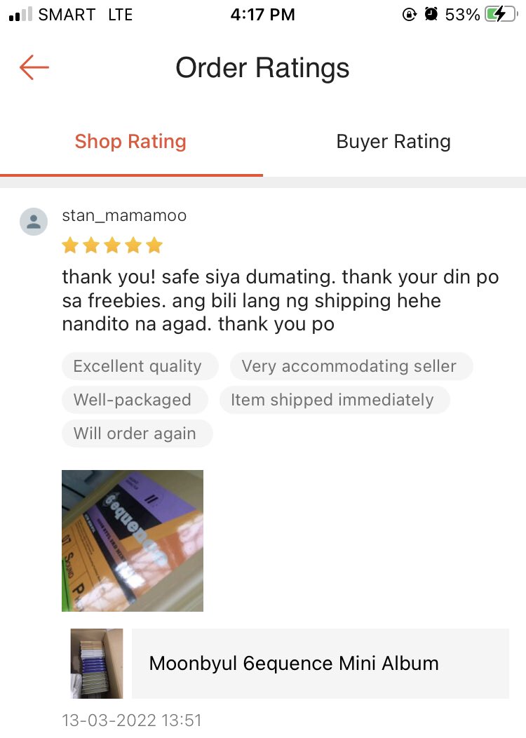 MStarmph's tweet photo. Another feedback from shopee! 🥰
#MS_Feedbacks https://t.co/nsxQiPvYU4
