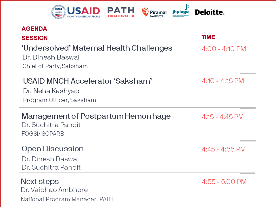 Tune in to our webinar on 'Innovative Approaches for Postpartum Hemorrhage Management' to hear eminent obstetrician and ex-FOGSI president Dr. Suchitra Pandit share her expertise and experiences.

🗓️Monday, 14th March
🕓4 PM to 5 PM (IST)
🟢Register: bit.ly/3J1FxoQ