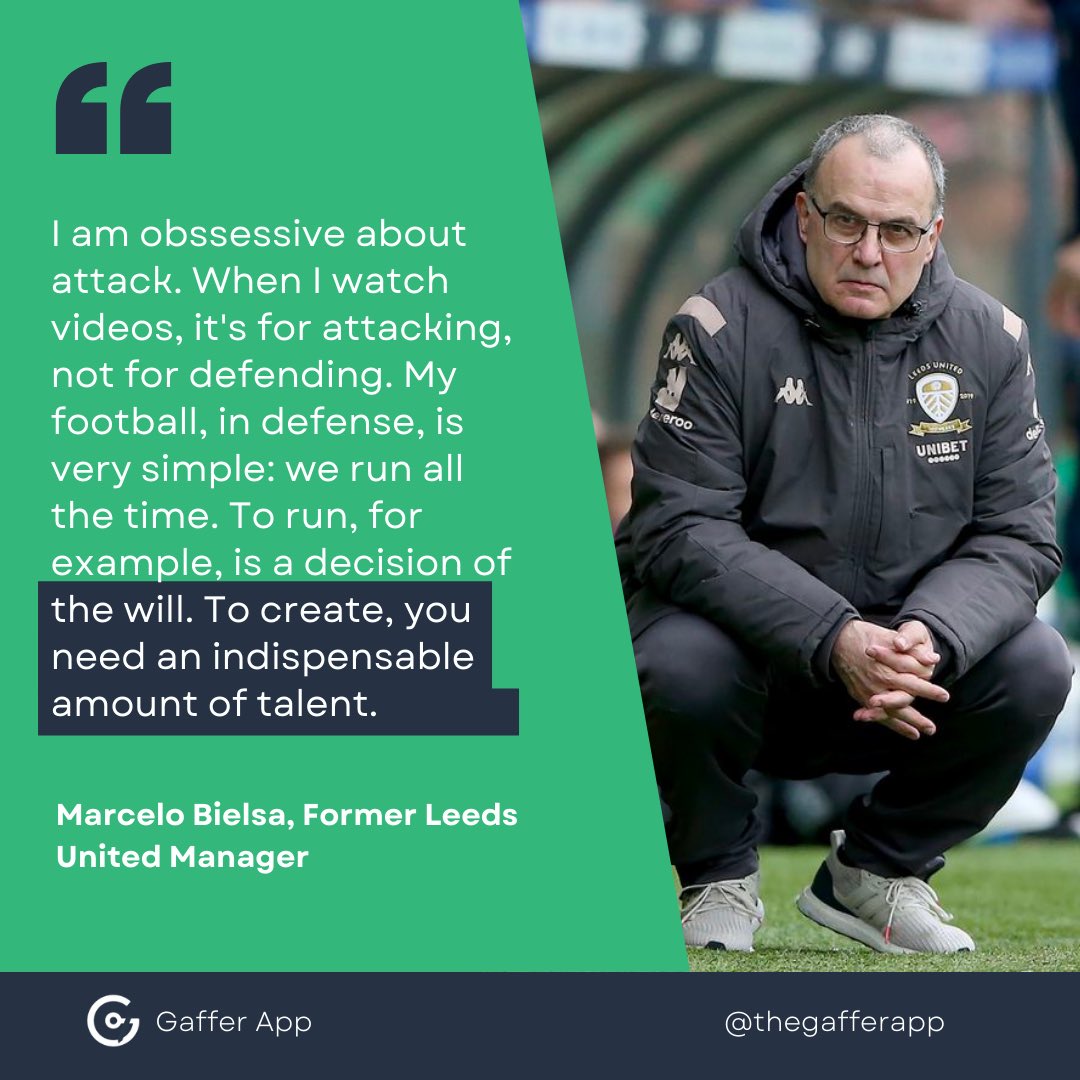 thegafferapp's tweet photo. 🏃🏼‍♂️⚽️ What’s your take on Marcelo Bielsa’s mentality towards defending?

#gaffer #soccer #coach #LeedsUnited #MarceloBielsa https://t.co/srMc5H5kqr