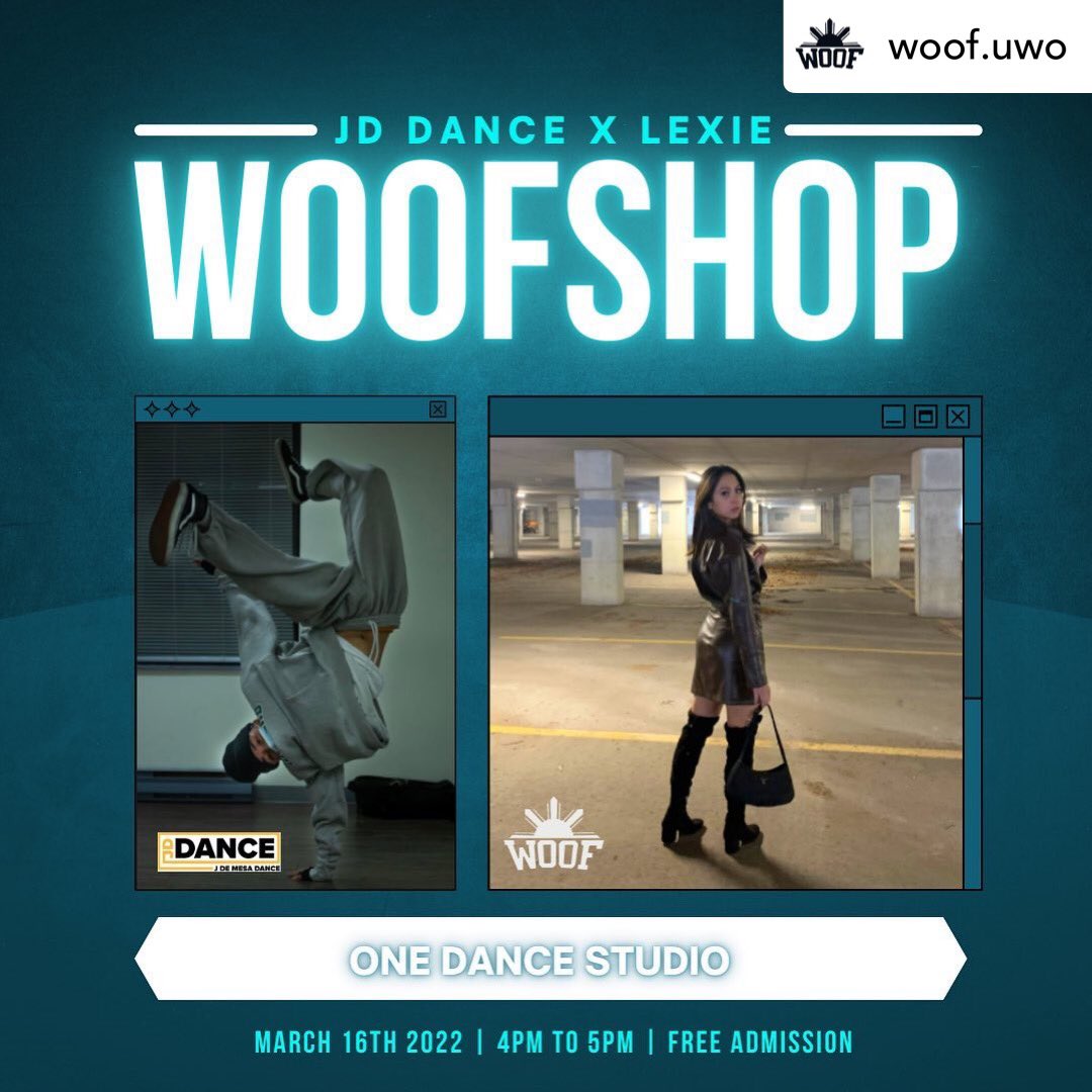 JDDANCE_'s tweet photo. we are excited to announce our first collaboration with @WOOF_UWO featuring a workshop by @jdemesa2_ and lexie rafanan 🙌

https://t.co/HZva2HYvsf https://t.co/KTcXFMZKrO