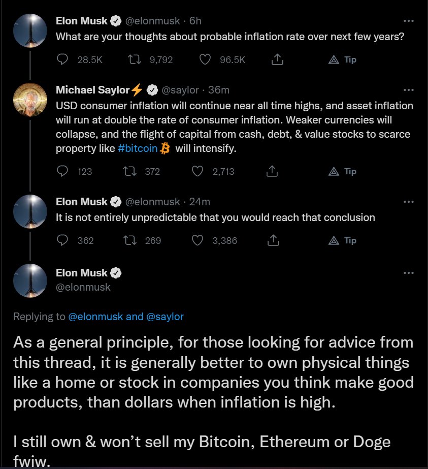 CryptooIndia's tweet photo. I still own &amp; won’t sell my Bitcoin, Ethereum or Doge fwiw. - Elon Musk https://t.co/KM68S0kLsJ
