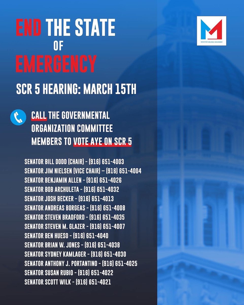 ca4governance's tweet photo. Monday is your last chance to call the members of the Governmental Organization Committee and tell them to vote "yes" on SCR-5. https://t.co/rEbzSnkxA5