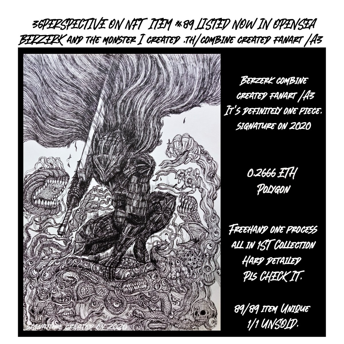 thirtysixman1's tweet image. Now LISTED📌BERZERK x IMAGINATION💀😈👾
💎item 89 BERZERK and the monster I created .th
89/89 unique 1/1 Thank for Support.UnSOLD ALL.
#NFTs #NFT #nftcollector #NFTartist #NFTCommmunity #NFTcollectibles #NFTthai #NFTTHAILAND #NFTdrop #darkart 
opensea.io/assets/matic/0…