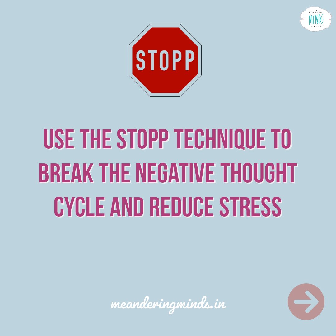 mindsmeander's tweet photo. Use the #STOPP technique to reduce stress reactions!
#mentalhealthprofessionals #mentalhealthisimportant #psychology #mentalhealthawareness #clinicalpsychology #wellbeing #mentalhealthmatters #mentalhealth #meanderingminds #priyanjalipaul #cbt #Consultation #individualtherapy https://t.co/xnG24dEOl2