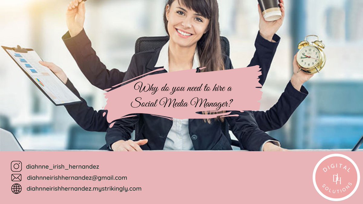 DiahnneIrish's tweet photo. Reasons why hire a social media💻 manager📅: 

Save time
Creates social media strategy
Creates brand awareness
Monitor marketing efforts

Message us now👍
@diahnneirishhernandez@gmail.com
@https://calendly.com/diahnneirishhernandez/take-off-session

#digitalmarketing
#boost https://t.co/uBGYLA9byb