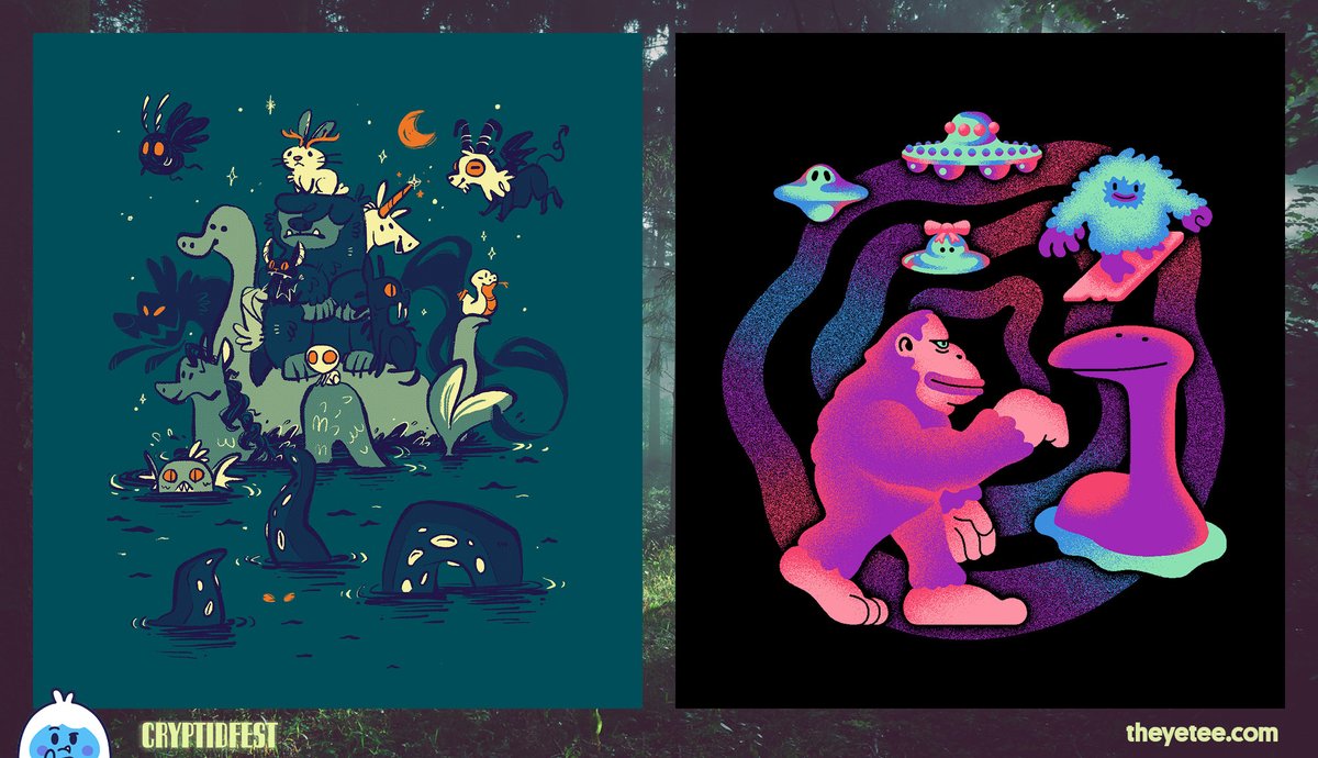 theyetee's tweet photo. ASTONISHING! Kicking off #Cryptidfest, we’ve got Magical Mystery Tour designed by @jess_skye and Strange Sightings designed by @dreweyes both available for 24 hours only at https://t.co/ZD8ueXQ3ta https://t.co/RoHZoW7faL