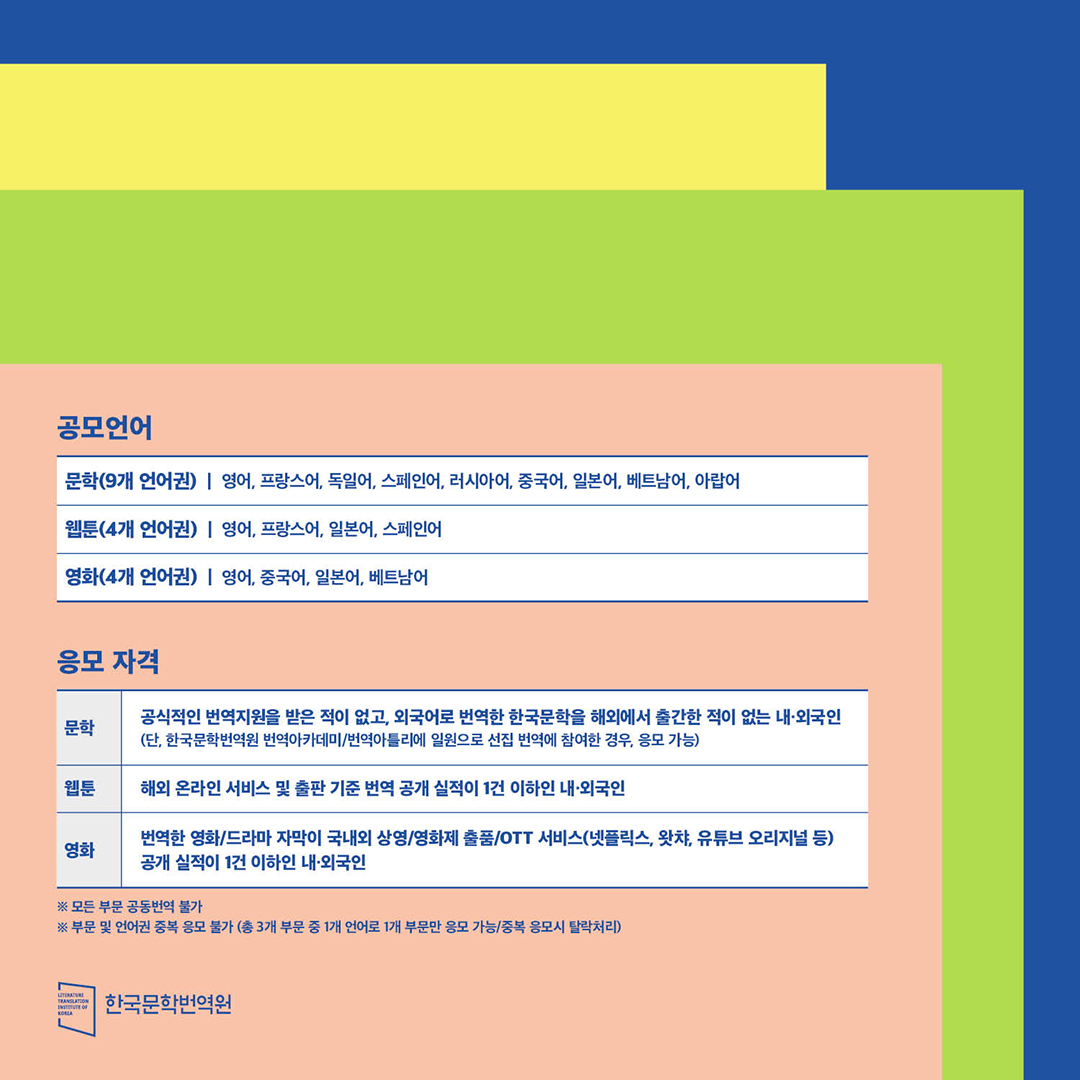 ltikorea's tweet photo. 📌 2022 LTI Korea Translation Award for Aspiring Translators

2022 LTI Korea Translation Award for Aspiring Translators is open to all aspiring literary &amp; media translators around the world. Join the fun and test your translations skills here!

(1/4) https://t.co/2HG9JSv6fg