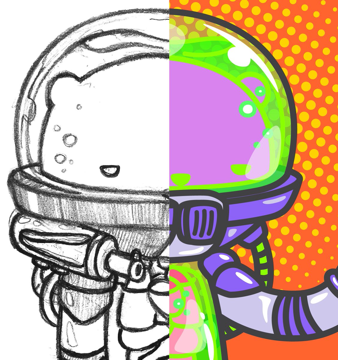 🐻😈🧠🔫👉🏼 He produce poison from his body, so this gun will never run out of bullet!  ...and the tank head makes a cool villain right?🤣
#WIP Poison power
Pencil sketch  |   Digital coloring

<a href="/PoketheBearNFT/">Poke the Bear</a>
 Superpower Circle, soon
#NFT #NFTCommunity #NFTcollection #NFTart