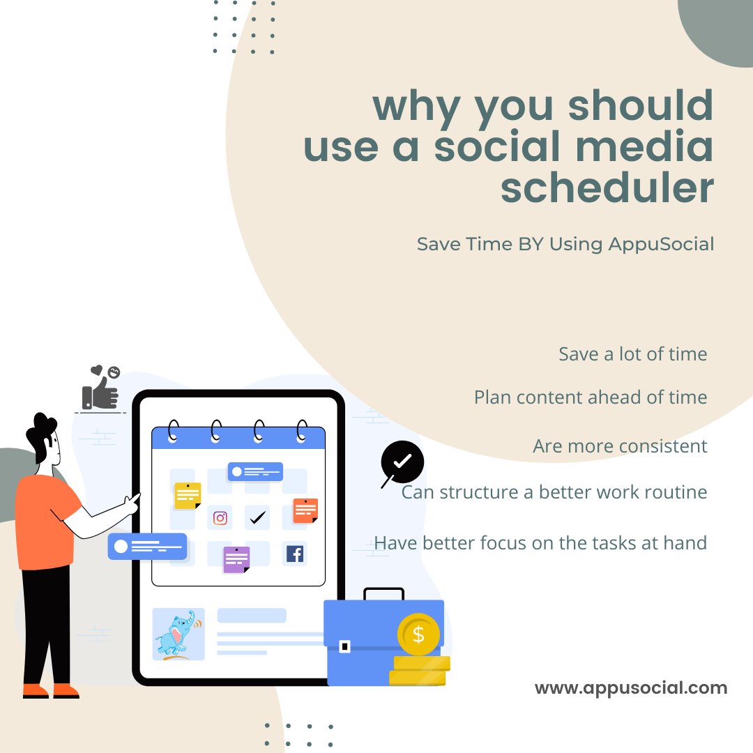When you schedule content in advance with AppuSocial, you save your time by logging into social media to upload a post daily. Try for a 14-days free trial.

appusocial.io/register.

#schedulingtools2022 #socialmediaschedulingtool #socialmediaplanner #socialmediamarketing