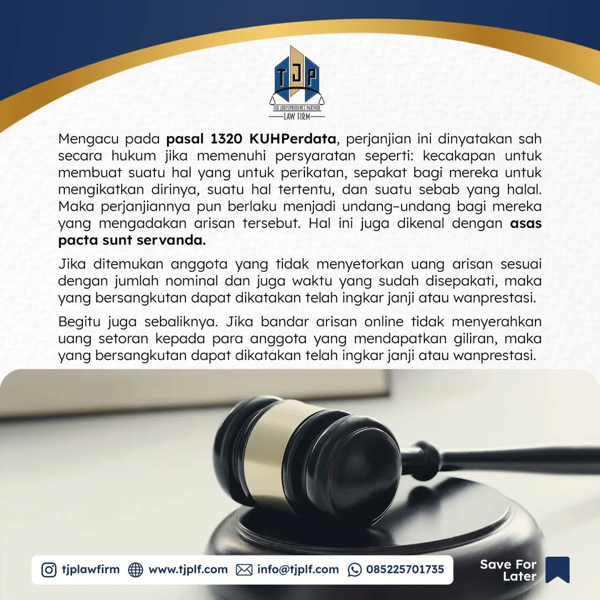 TJPLawFirm's tweet photo. Agar tak jadi korban arisan online fiktif, berikut aturan hukum yang perlu diketahui peserta arisan online. 

#advokat #lawyer #pengacara #arisan #arisanonline https://t.co/WwZf39bkAG