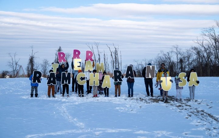 IndiaStarsNow2's tweet photo. Fandom Love for @alwaysramcharan outshines harsh weather here in Pittsburgh, USA !! 

In the midst of -11°c cold and 30mph gusty winds nearly 15 + families gathered to wish their beloved star best wishes for #RRRMovie ❤️🔥
#RamCharan

@onlynikil https://t.co/ePuPOjU4zK