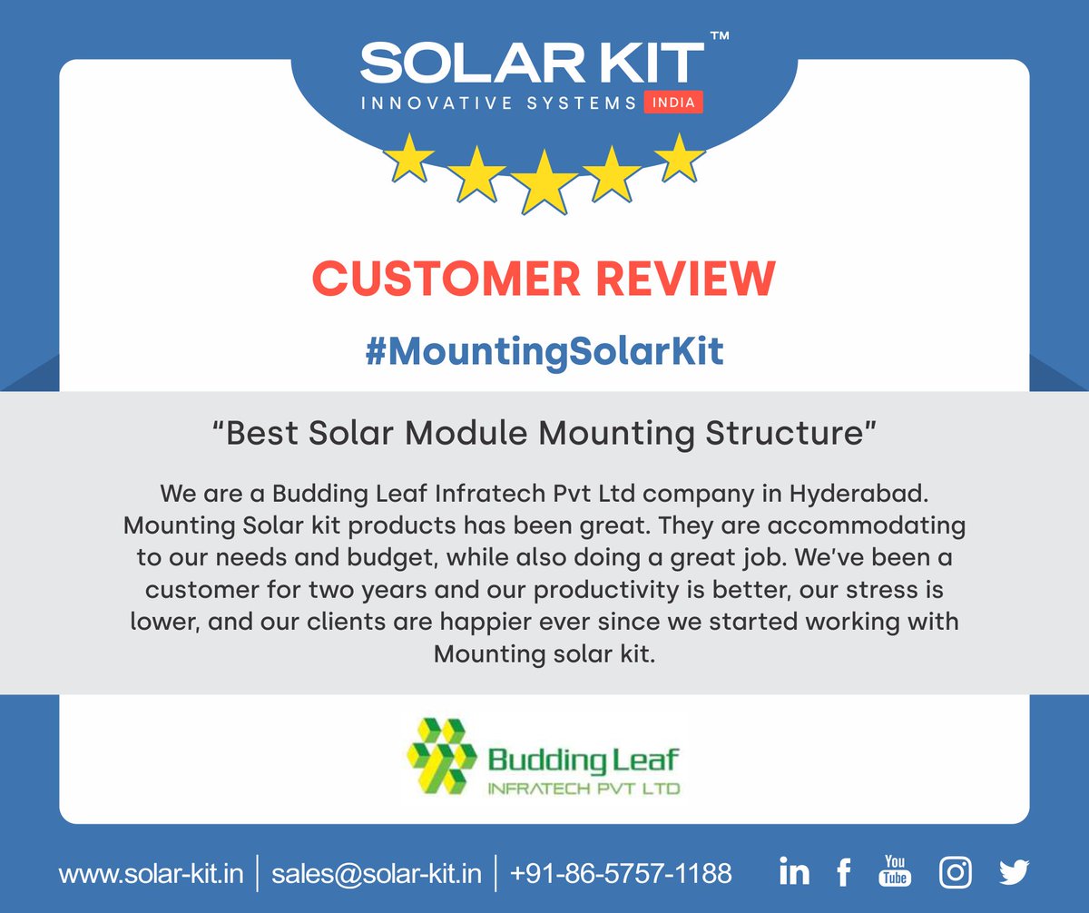 SolarKit_In's tweet photo. #CustomerReview

A satisfied customer is the best business strategy of all.
- Michael LeBoeuf

#SolarKit #CustomerReview #HappyClient #SolarMMS #SolarMountingStructures https://t.co/c4g7Rm4nXZ