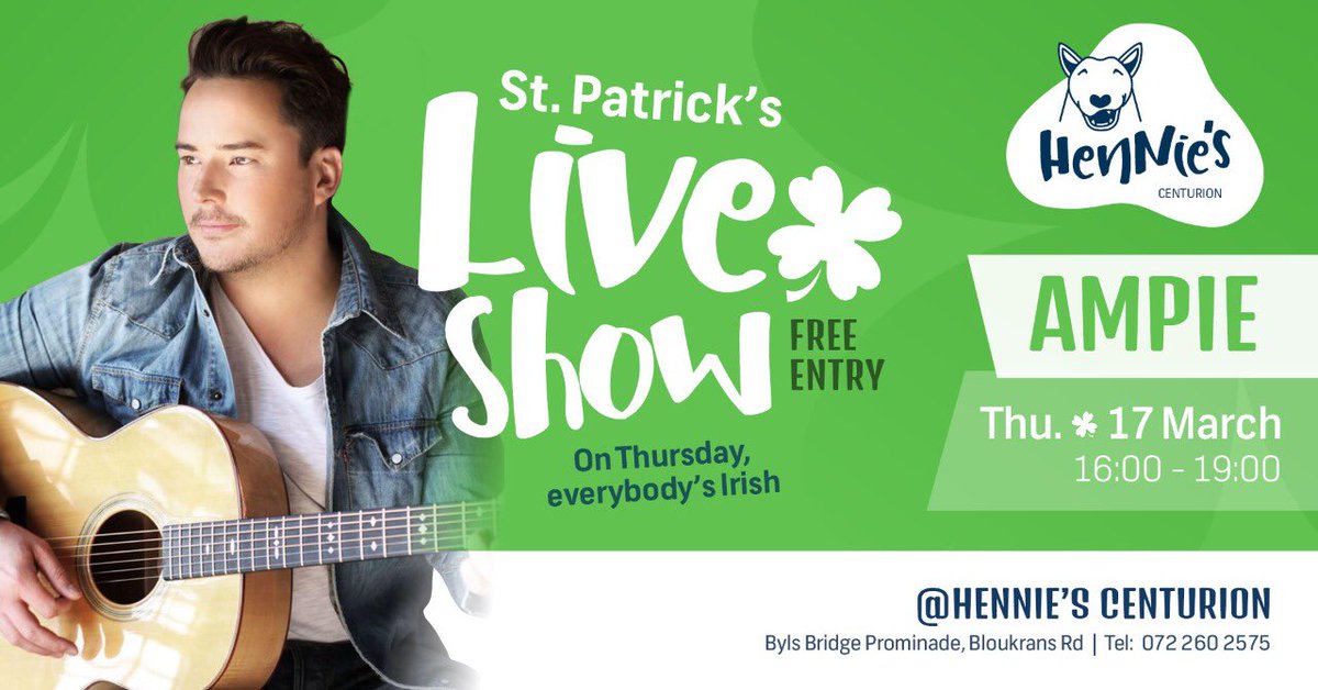 Come and celebrate St. Patrick’s Day at Hennie’s and stand a chance to WIN a Hennie’s Hamper valued @ R1000! Includes 6x limited edition Guinness/Hennie’s Branded Beer Mugs! 

HOW TO ENTER: 
🍀Buy our St. Patrick’s Day - Guinness Shepherd’s Pie special between 14 &amp; 20 March 2022