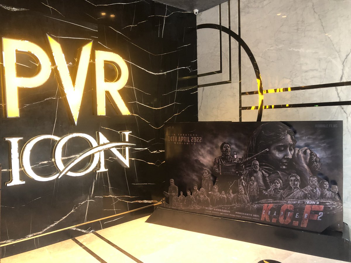 NishitShawHere's tweet photo. Here for #TheKashmirFiles at #PvrIcon…they have the #KGFChapter2 as the **main attraction** right at the Main Entrance…#RockyBhai #RockingStarYash #KGF2 https://t.co/a1GJCZoxxK