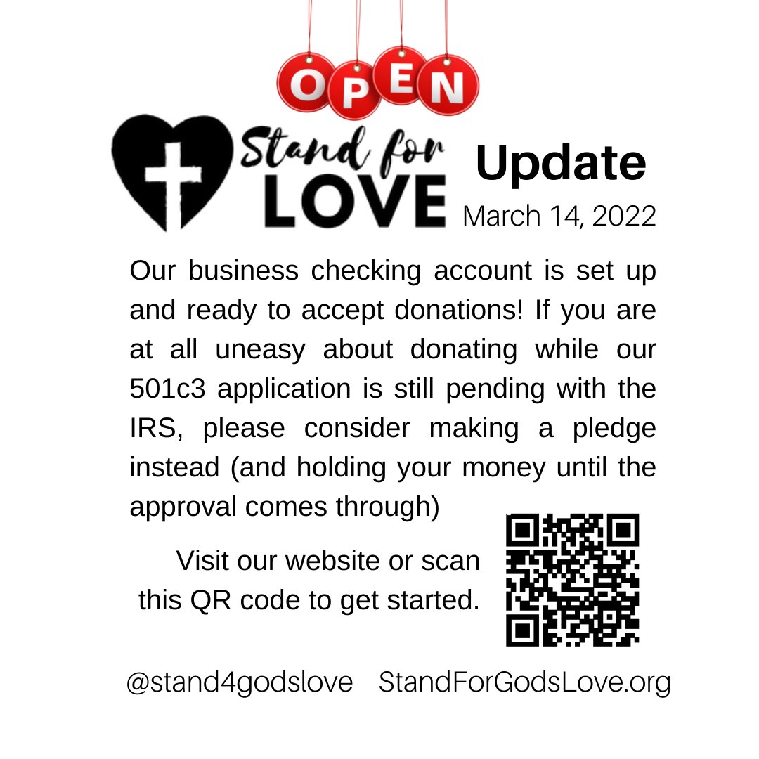stand4godslove's tweet image. We are ready to accept pledges and donations! If you are uneasy about donating before our 501c3 application is approved, please make a pledge. Visit our website or scan the QR code to get started. #StandForLove #StandForGodsLove #Adventist #SDA #ParkYourTithe