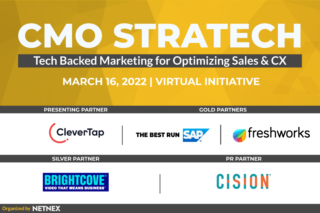 NetnexGlobal's tweet photo. Excited to present the #partner lineup at #CMOStraTech on the Mar 16, '22 who bring a range of solutions to empower your #marketing & #CX strategies to deliver outcomes!
#CFOStraTech 2022 is powered by the expertise of @CleverTap, @SAP, @Freshworks, @Brightcove & @Cision!! https://t.co/erpz0H2vKL