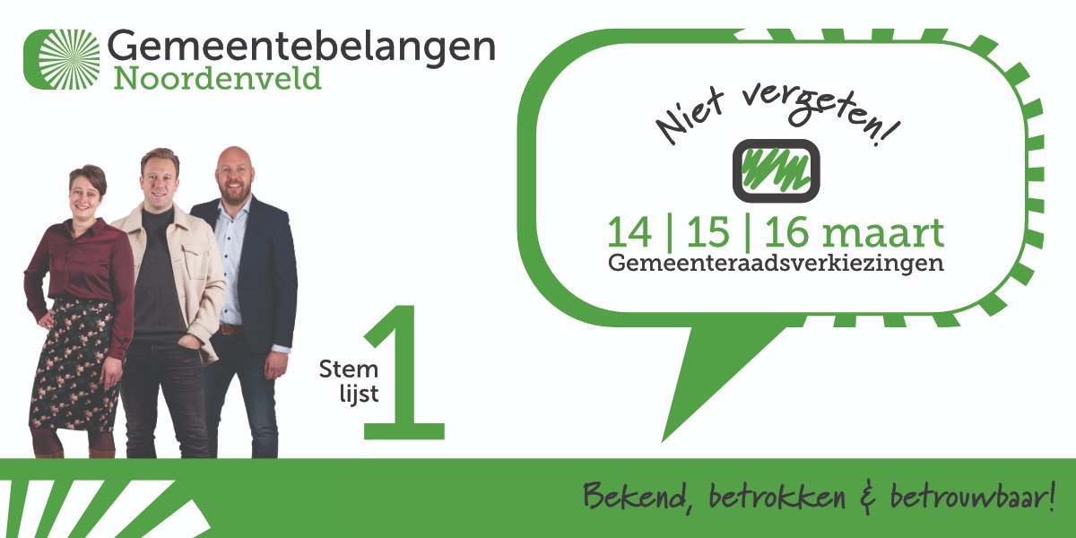 De stembussen zijn open! Maak gebruik van je democratisch recht en ga stemmen. Kies lokaal, kies voor het eerlijke verhaal. Kies lijst 1: Gemeentebelangen!