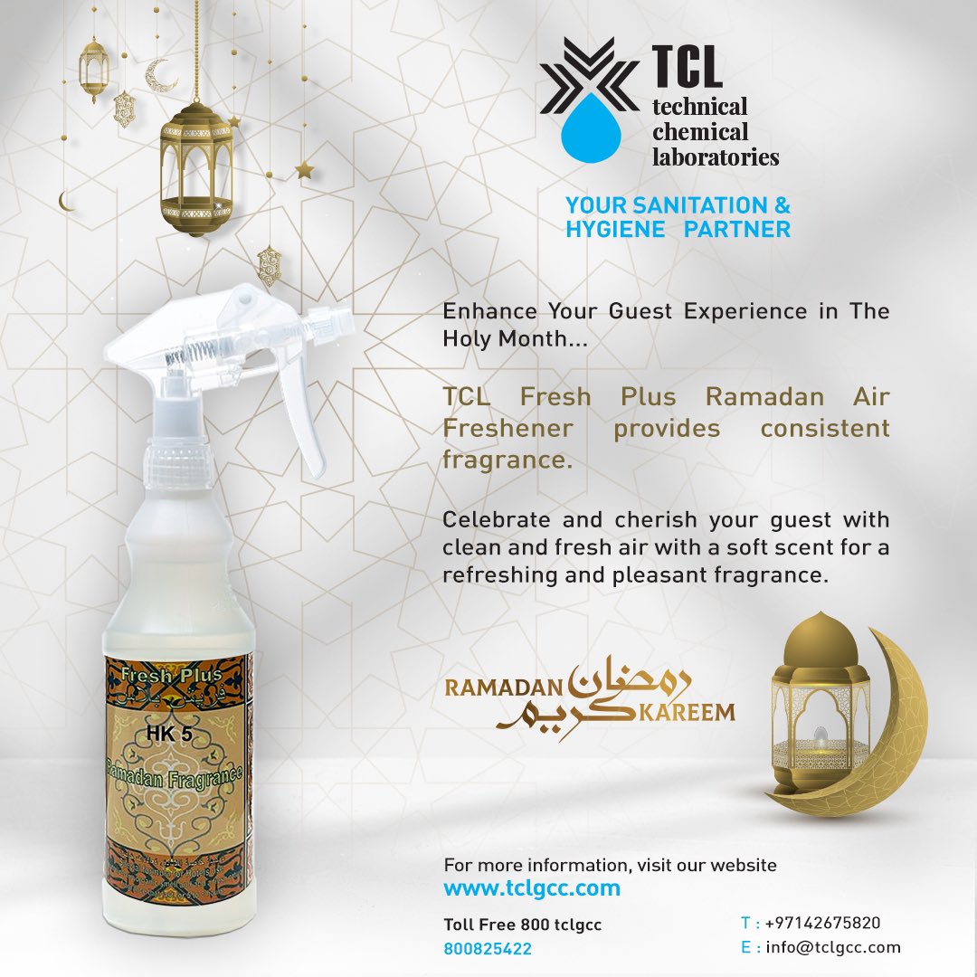 Enhance your guest experience in The Holy Month... #Ramadan2022 

TCL Fresh Plush Ramadan Air Freshener provides consistent fragrance. 

Available on #amazon 
For more information, visit our website tclgcc.com

#airfreshener #Hospitality #dubai #uae #fragrance